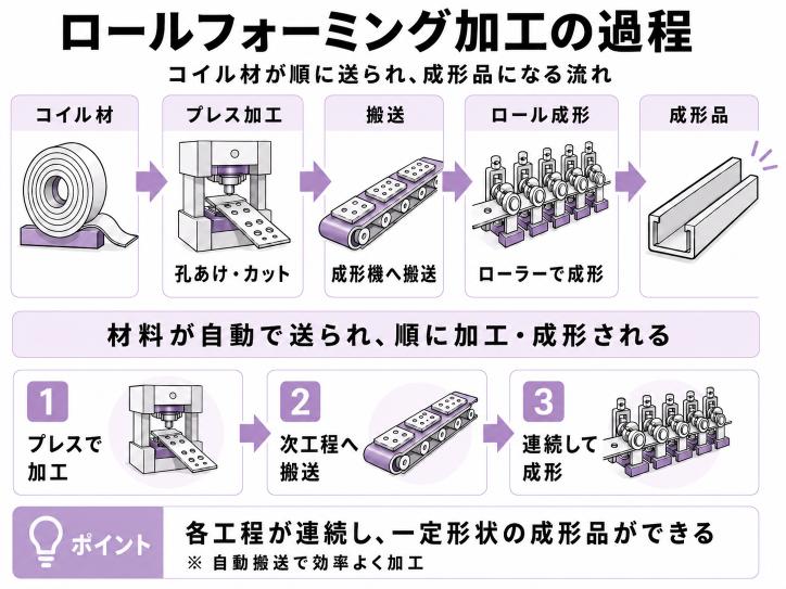 ロールフォーミング加工の過程